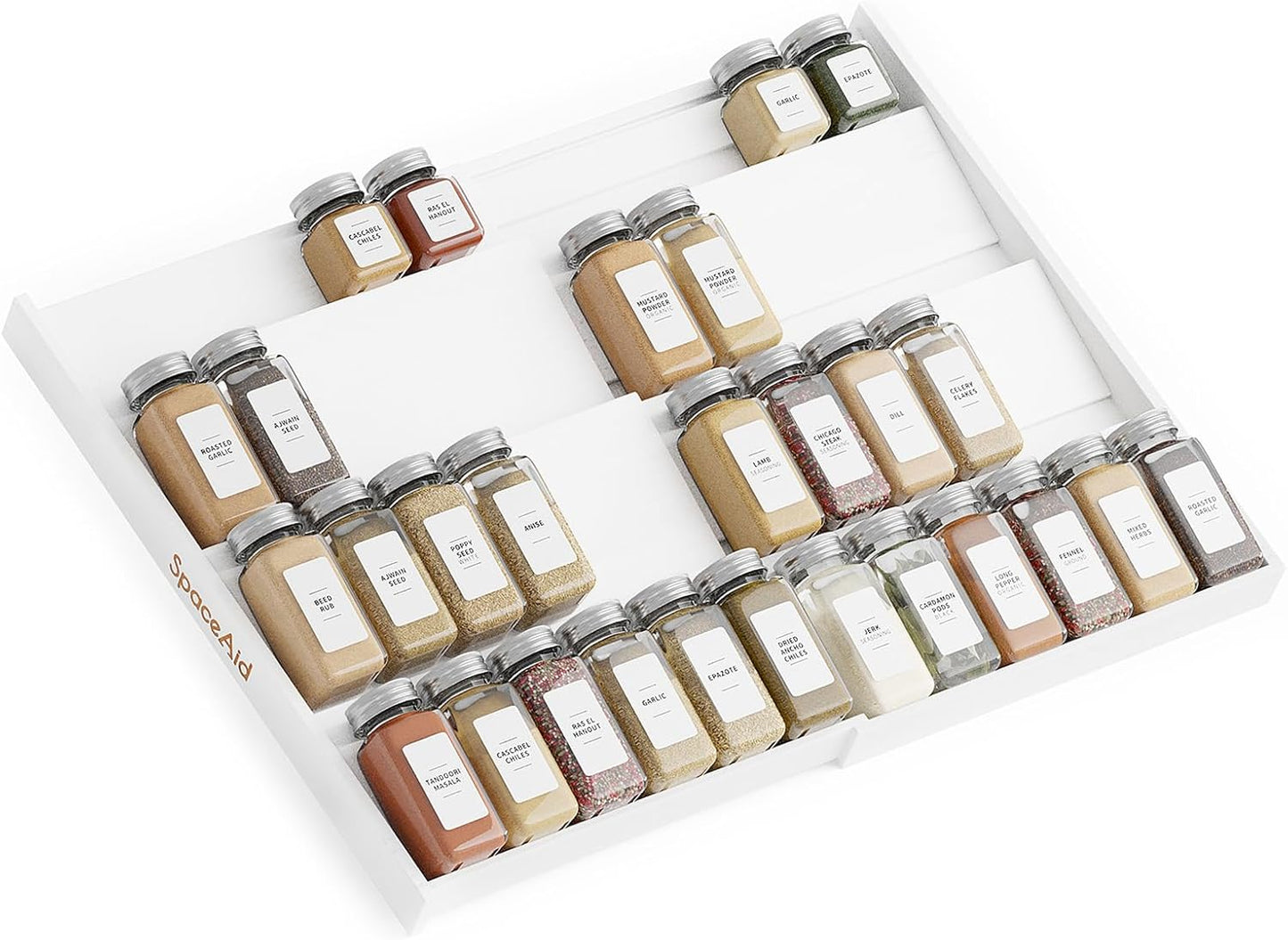 Bamboo Spice Drawer Organizer, (Need 3" Deep Drawer) Expandable 4 Tier Spices Rack for Cabinet, Kitchen Seasoning Storage Insert (Jars Not Included, From 12" to 23" Wide)