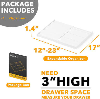 Bamboo Spice Drawer Organizer, (Need 3" Deep Drawer) Expandable 4 Tier Spices Rack for Cabinet, Kitchen Seasoning Storage Insert (Jars Not Included, From 12" to 23" Wide)