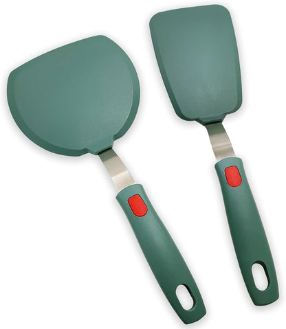 Silicone Spatula Turner Set of 2, Heat Resistant Pancake Spatulas for Nonstick Cookware Pan, Wide Slotted Cooking Spatula for Omelette Egg Fish, Thin Flexible for Kitchen Use, Dishwasher Safe