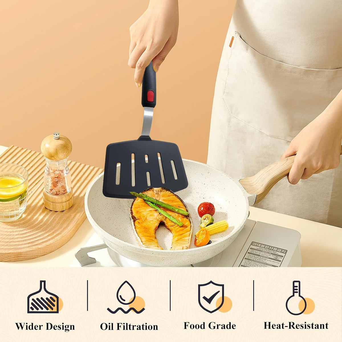 Silicone Spatula Turner Set of 2, Heat Resistant Pancake Spatulas for Nonstick Cookware Pan, Wide Slotted Cooking Spatula for Omelette Egg Fish, Thin Flexible for Kitchen Use, Dishwasher Safe