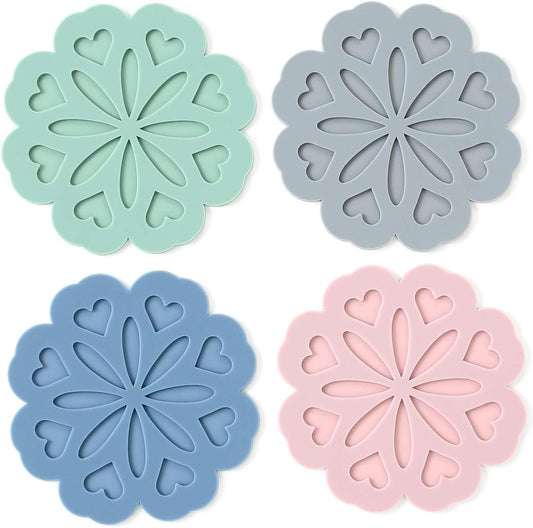 Set 4 Silicone Trivet Mat - Hot Pot Holder Hot Pads for Table & Countertop - Trivet for Hot Dishes - Non-Slip & Heat Resistant Modern Kitchen Hot Pads for Pots & Pans, Assort 4 Colors