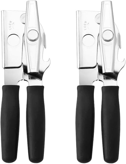 2 Pack Commercial Grade Heavy Duty Manual Can Opener with Easy Crank Oversized Turning Knob, Super Thick 20GA 2.0mm Steel with Chrome Plate Finish, Fit All Size Large Cans