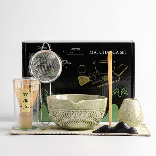 matcha whisk set Ceremony Accessory, Matcha Whisk, Traditional Scoop (Chashaku), Tea Spoon, Whisk Holder, 1 tea bowl, 1 tea siev, 7pcs matcha set.matcha green matcha kit