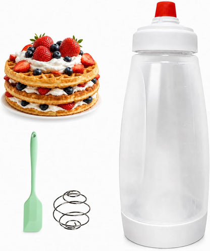 Pancake Batter Dispenser,Pancake Batter Dispenser Bottle with Whisk Ball and Stand Base, Batter Mixer and Dispenser for Pancakes, Crepes, Waffle,Kitchen Baking Tool One Pack