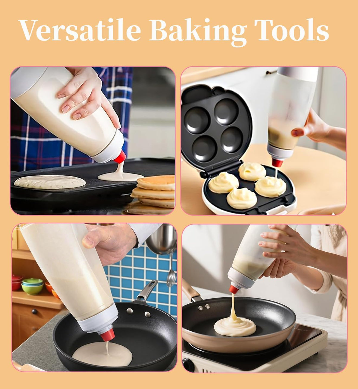 Pancake Batter Dispenser,Pancake Batter Dispenser Bottle with Whisk Ball and Stand Base, Batter Mixer and Dispenser for Pancakes, Crepes, Waffle,Kitchen Baking Tool One Pack