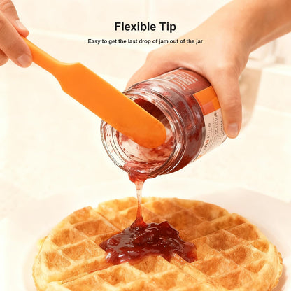 Silicone Jar Spatula Set, Long Handle Heat Resistant Skinny Spatulas for Jars & Bottles, Non-Stick Flexible Scrapers for Baking, Mixing, Jam, Cake Cream & Butter Spreading(6 colors）