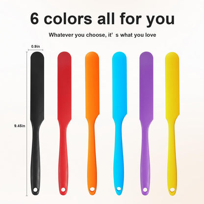 Silicone Jar Spatula Set, Long Handle Heat Resistant Skinny Spatulas for Jars & Bottles, Non-Stick Flexible Scrapers for Baking, Mixing, Jam, Cake Cream & Butter Spreading(6 colors）