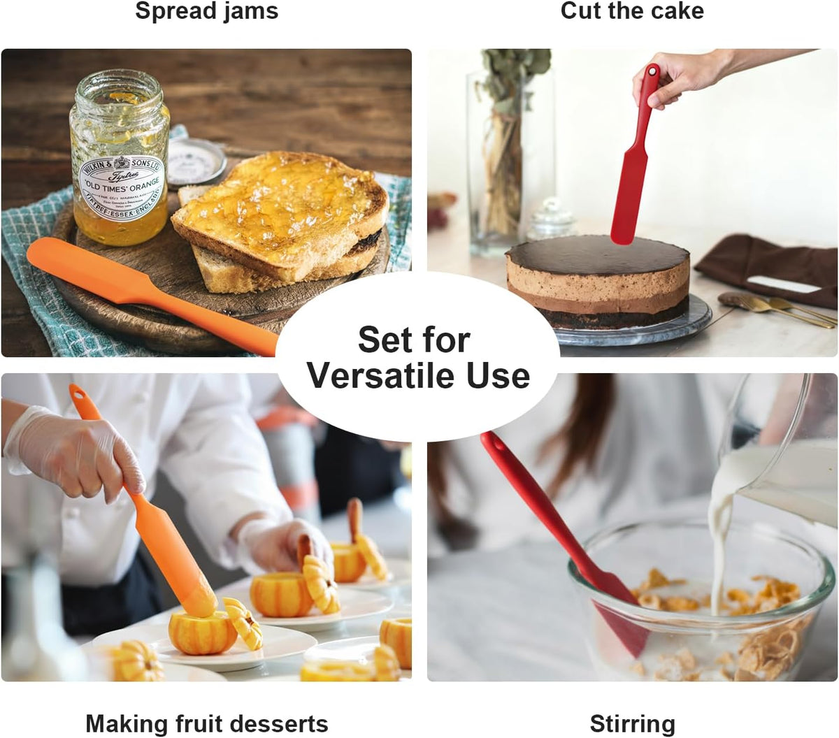 Silicone Jar Spatula Set, Long Handle Heat Resistant Skinny Spatulas for Jars & Bottles, Non-Stick Flexible Scrapers for Baking, Mixing, Jam, Cake Cream & Butter Spreading(6 colors）