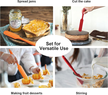 Silicone Jar Spatula Set, Long Handle Heat Resistant Skinny Spatulas for Jars & Bottles, Non-Stick Flexible Scrapers for Baking, Mixing, Jam, Cake Cream & Butter Spreading(6 colors）