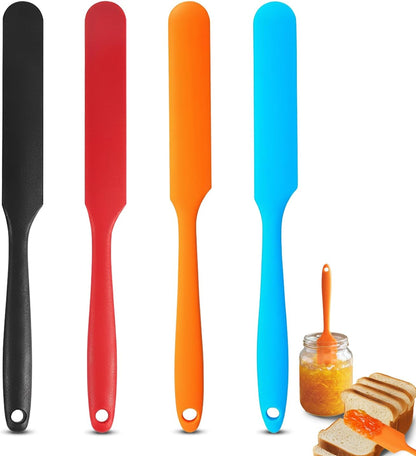 Silicone Jar Spatula Set, Long Handle Heat Resistant Skinny Spatulas for Jars & Bottles, Non-Stick Flexible Scrapers for Baking, Mixing, Jam, Cake Cream & Butter Spreading(6 colors）