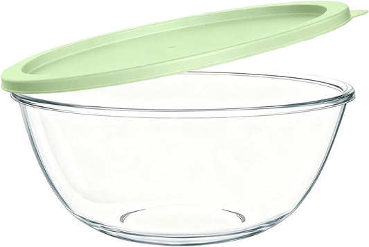 4.7 Qt Extra Large Glass Mixing Bowls, Clear Glass Bowl with Lid, Big Salad Bowl for Salad Fruit Bread Storage (4.7qt)