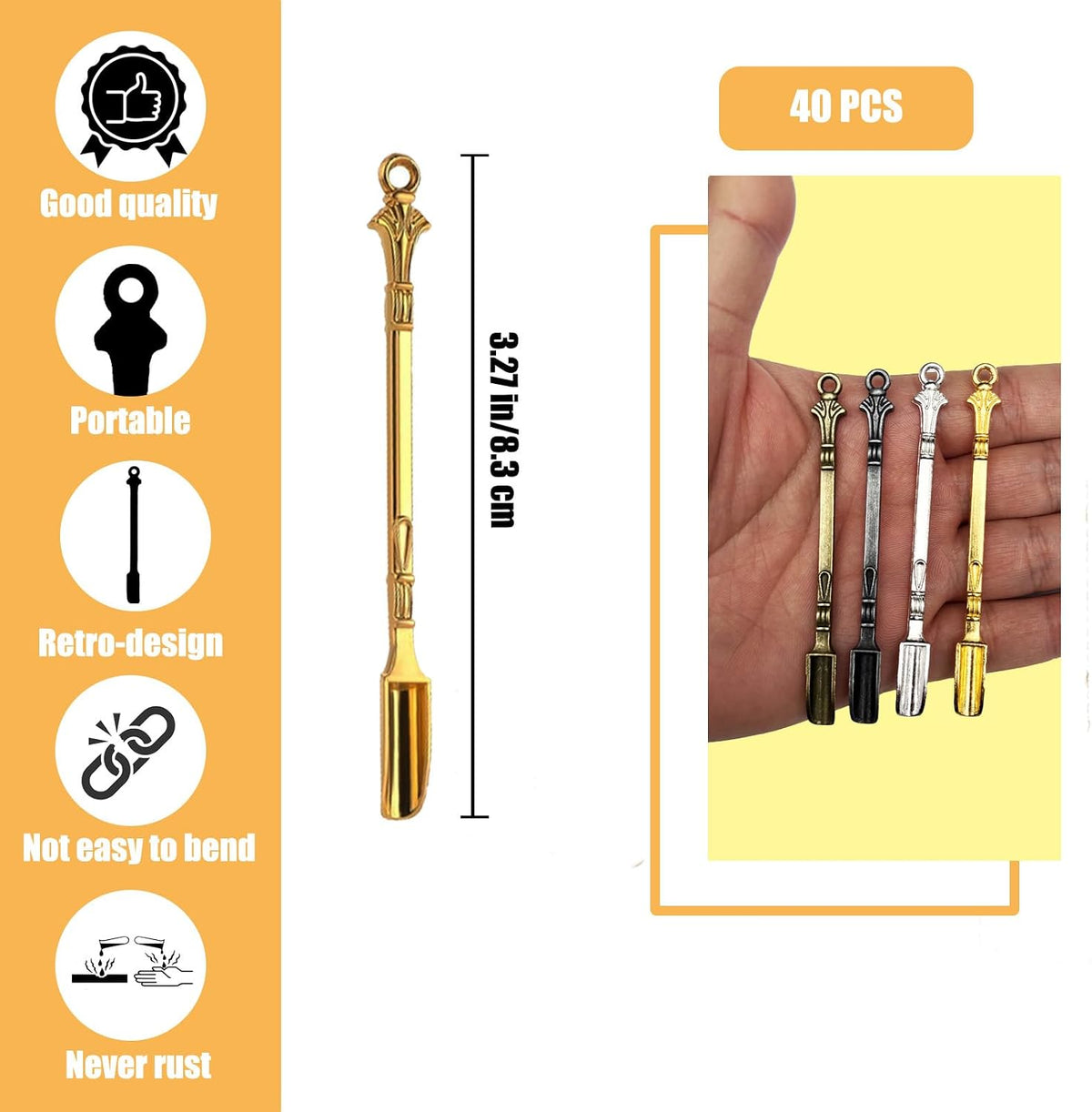 40 PCS Mini Spoons, Tiny Metal Mini Shovel Spoons for Powder, Metal Spoon Power Scoop Tableware Charm Kitchen Pendant Spoon for Measuring Spices,Herbs,Powder,Coffee,Sugar