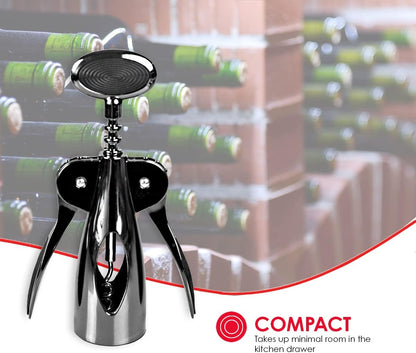 Wine Opener – Premium Zinc Plated Steel Wing Corkscrew – Black Onyx