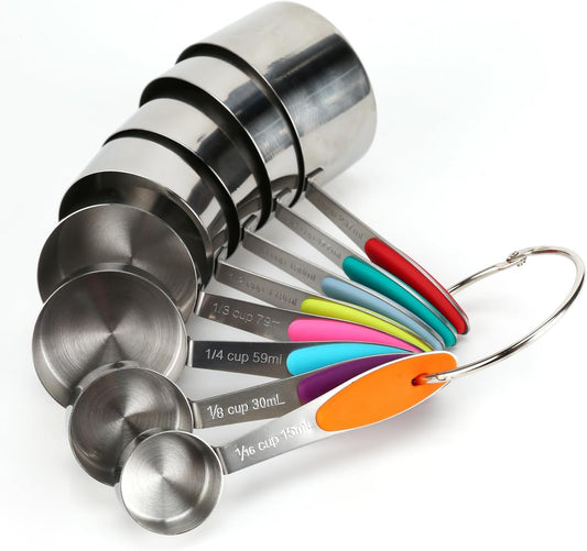 Stainless steel measuring cup set consisting of 8 cups
