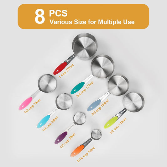Stainless steel measuring cup set consisting of 8 cups