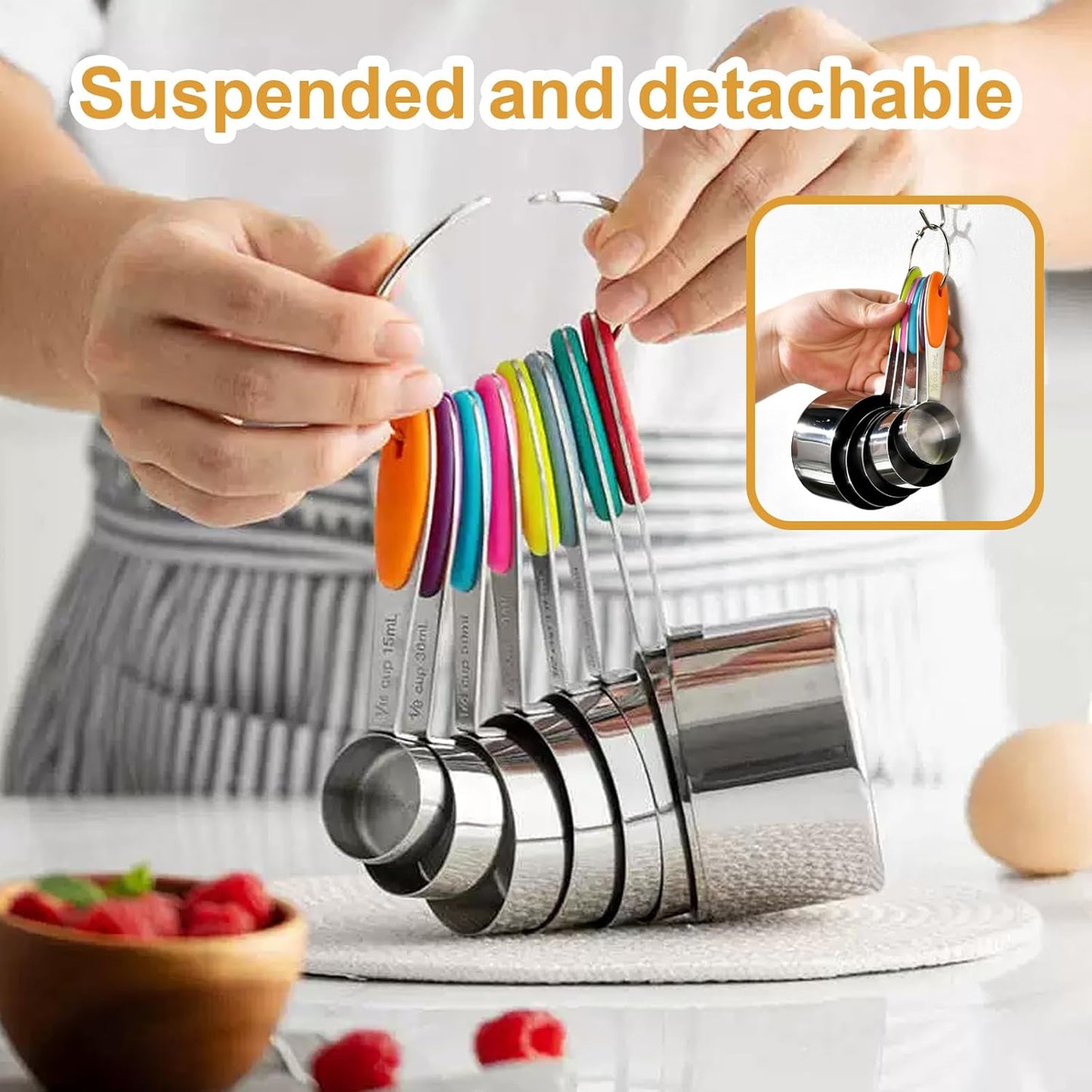 Stainless steel measuring cup set consisting of 8 cups