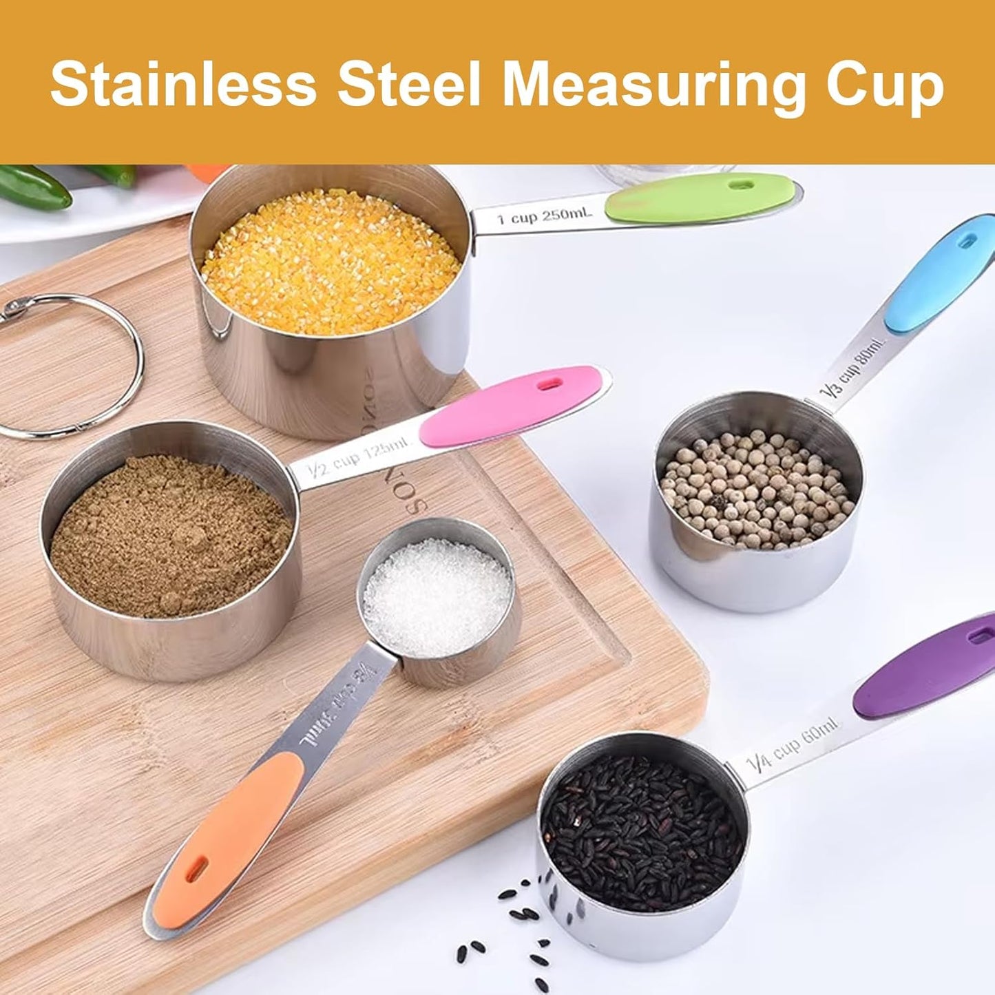 Stainless steel measuring cup set consisting of 8 cups