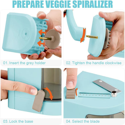 Vegetable Spiralizer 4in1 Rotating Blade Veggie Spiralizer Zucchini Noodle Maker with Strong Suction Cup Spiral Vegetable Cutter Slicer