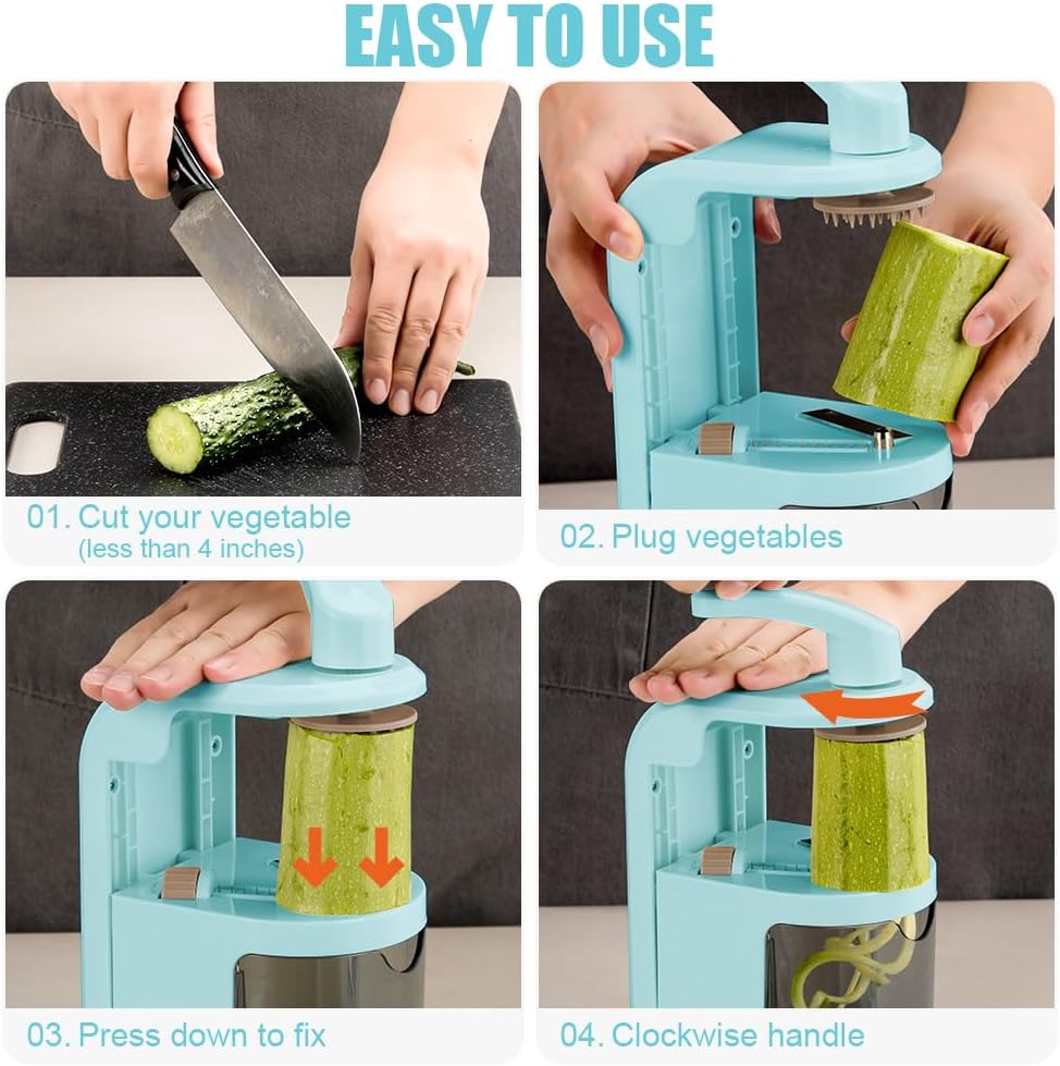 Vegetable Spiralizer 4in1 Rotating Blade Veggie Spiralizer Zucchini Noodle Maker with Strong Suction Cup Spiral Vegetable Cutter Slicer