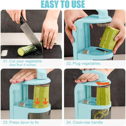 Vegetable Spiralizer 4in1 Rotating Blade Veggie Spiralizer Zucchini Noodle Maker with Strong Suction Cup Spiral Vegetable Cutter Slicer