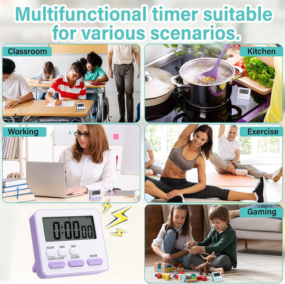 6 Pcs Digital Kitchen Timer 24 Hour Alarm, Multicolor