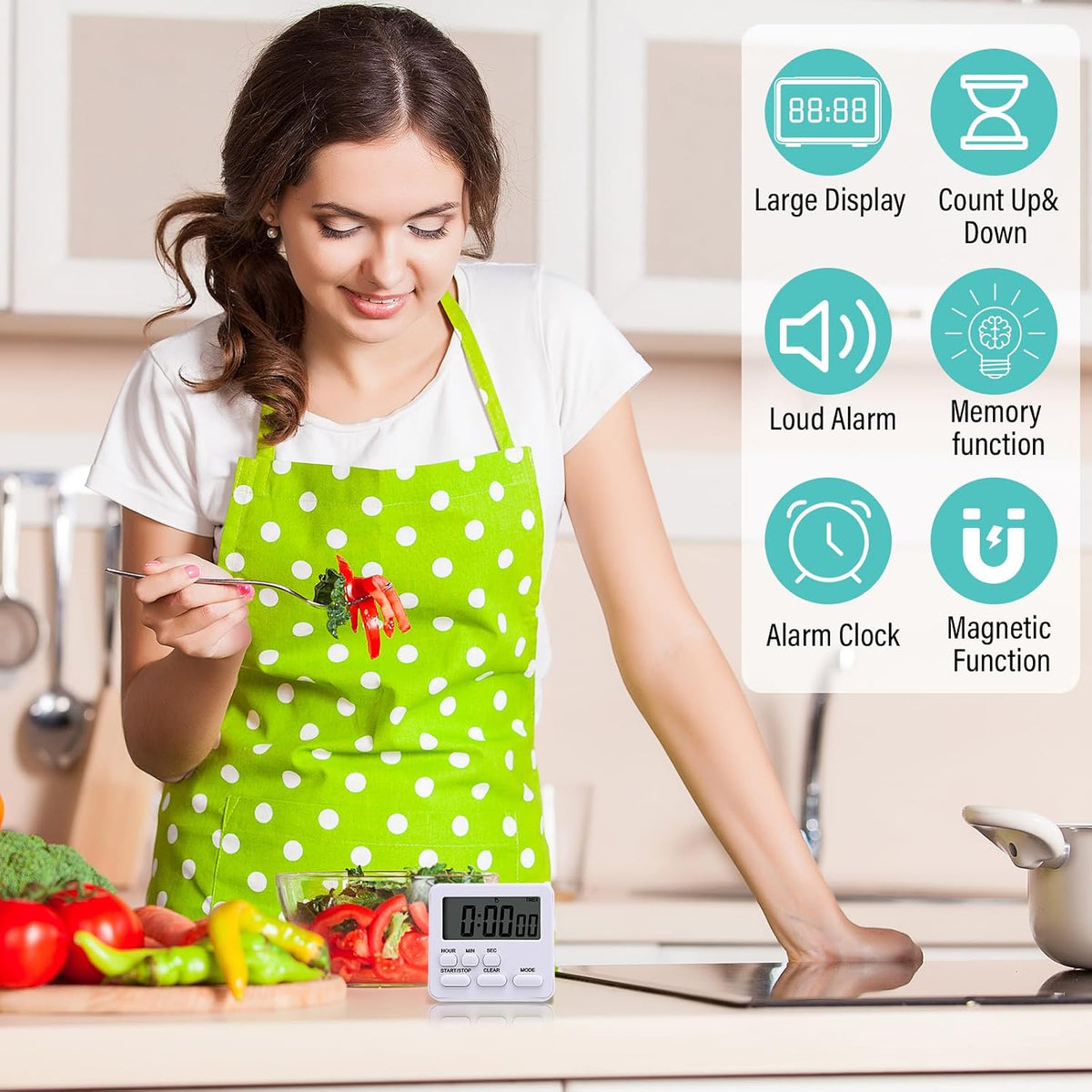 6 Pcs Digital Kitchen Timer 24 Hour Alarm, Multicolor