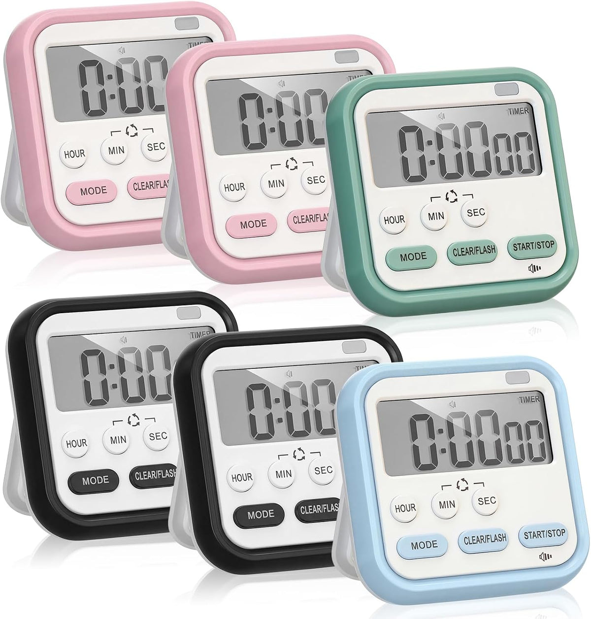 6 Pcs Digital Kitchen Timer 24 Hour Alarm, Multicolor