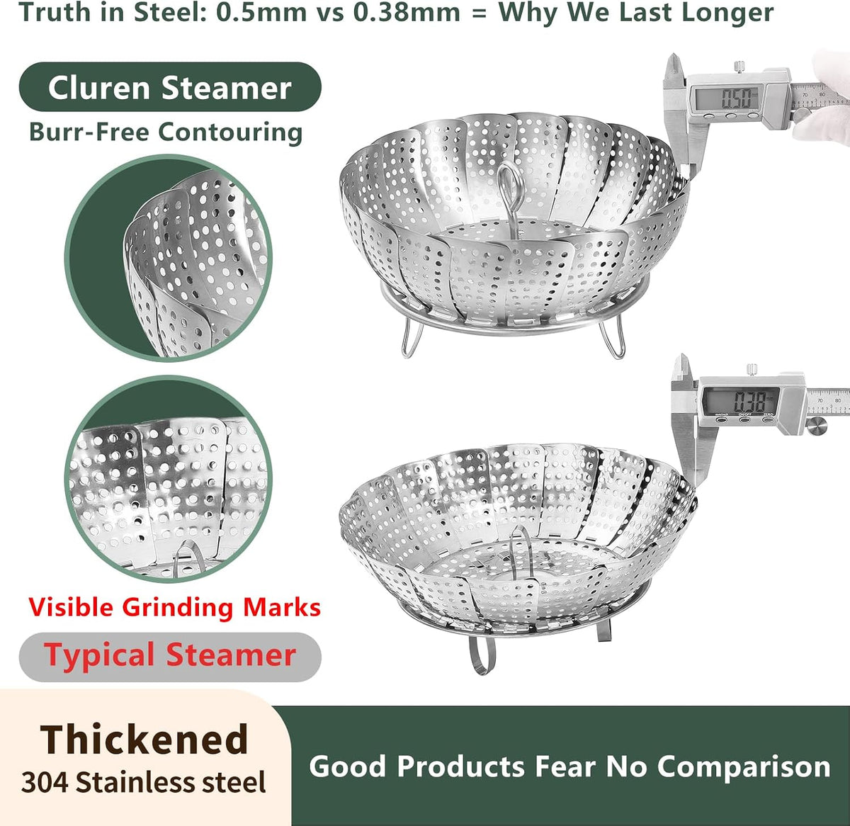 Steamer Basket for Cooking 304 Stainless Steel Entirely Thickened,Collapsible Steamer Insert for Pots, Fits Instant Pot/Skillets (5.5'' To 9.5'')