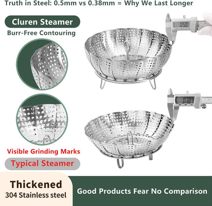 Steamer Basket for Cooking 304 Stainless Steel Entirely Thickened,Collapsible Steamer Insert for Pots, Fits Instant Pot/Skillets (5.5'' To 9.5'')