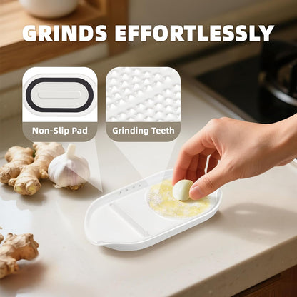 Garlic Grater Plate, 4 in 1 Ceramic Egg Cracker, Spoon Rest, Herb Stripper Bowl for Kitchen, Porcelain Garlic Ginger Grater with Brush & Silicone Pad for Grinding Wasabi, Ginger, Garlic, Cheese