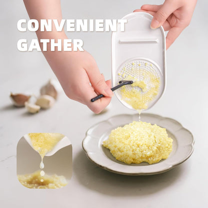 Garlic Grater Plate, 4 in 1 Ceramic Egg Cracker, Spoon Rest, Herb Stripper Bowl for Kitchen, Porcelain Garlic Ginger Grater with Brush & Silicone Pad for Grinding Wasabi, Ginger, Garlic, Cheese