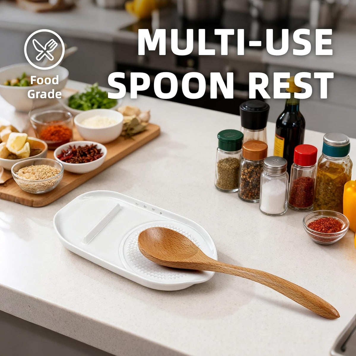 Garlic Grater Plate, 4 in 1 Ceramic Egg Cracker, Spoon Rest, Herb Stripper Bowl for Kitchen, Porcelain Garlic Ginger Grater with Brush & Silicone Pad for Grinding Wasabi, Ginger, Garlic, Cheese
