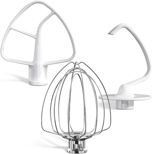 Stand Mixers Accessories 3-Piece Including K45WW Wire Whip & K45DH Dough Hook & K45B Flat Beater fit for Kitchenaid 4.5-5QT Tilt-Head Stand Mixers