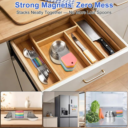 Magnetic Measuring Cups and Spoons Set-Heavy Duty 304 Stainless Steel Cups