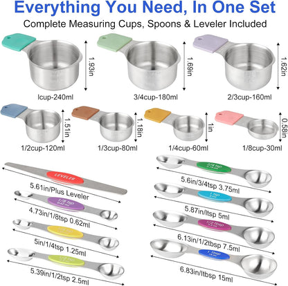 Magnetic Measuring Cups and Spoons Set-Heavy Duty 304 Stainless Steel Cups