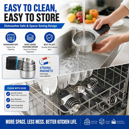 Magnetic Measuring Cups and Spoons Set-Heavy Duty 304 Stainless Steel Cups