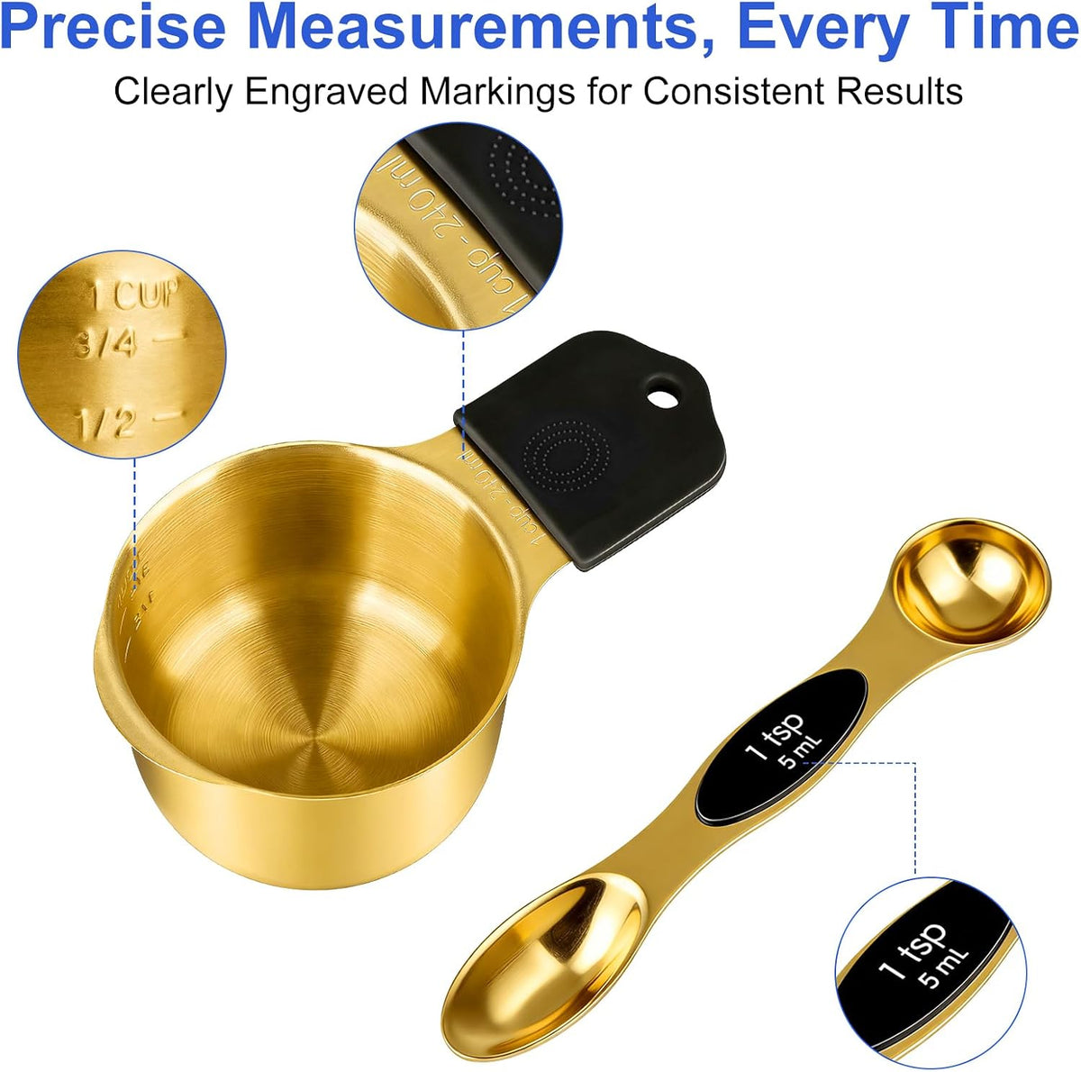 Magnetic Measuring Cups and Spoons Set-Heavy Duty 304 Stainless Steel Cups