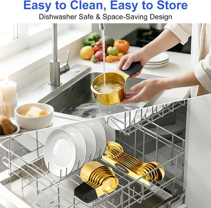 Magnetic Measuring Cups and Spoons Set-Heavy Duty 304 Stainless Steel Cups