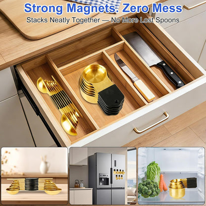 Magnetic Measuring Cups and Spoons Set-Heavy Duty 304 Stainless Steel Cups