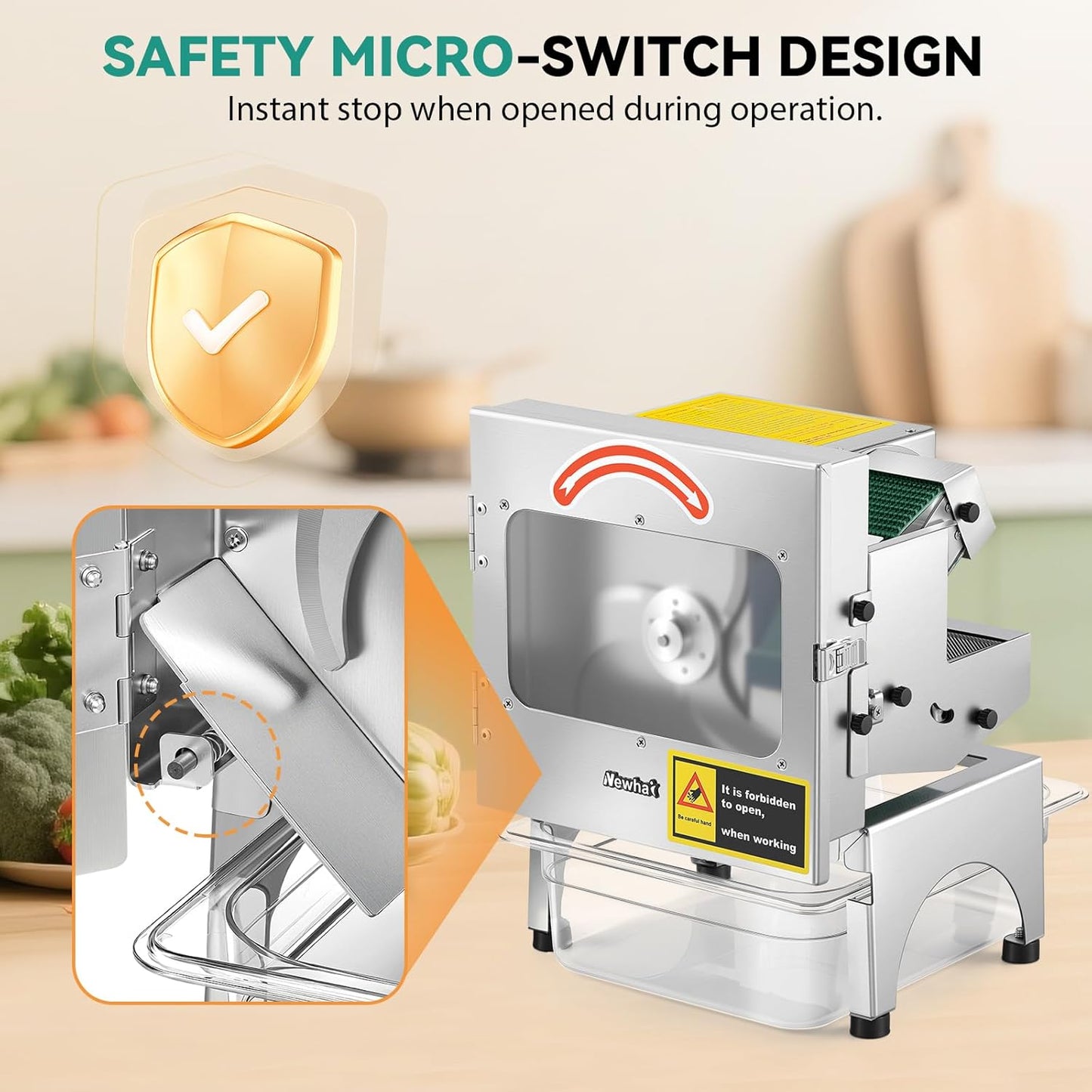 200W Commercial Vegetable Slicer Machine Electric Automatic Veggie Fruit Cutter 400lb/h with Conveyor Belt 1-35mm Thickness Adjustable for Cucumber Scallion Green Bean Banana 110volt