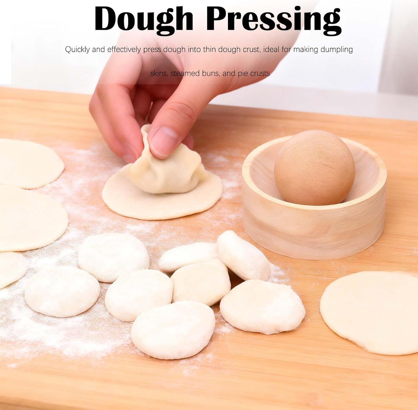 Wood Dumpling Skin Press Tool - Dough Maker for DIY Steamed Buns, Pies - Reusable and Portable Kitchen Gadget for Homemade Chinese Food Baking