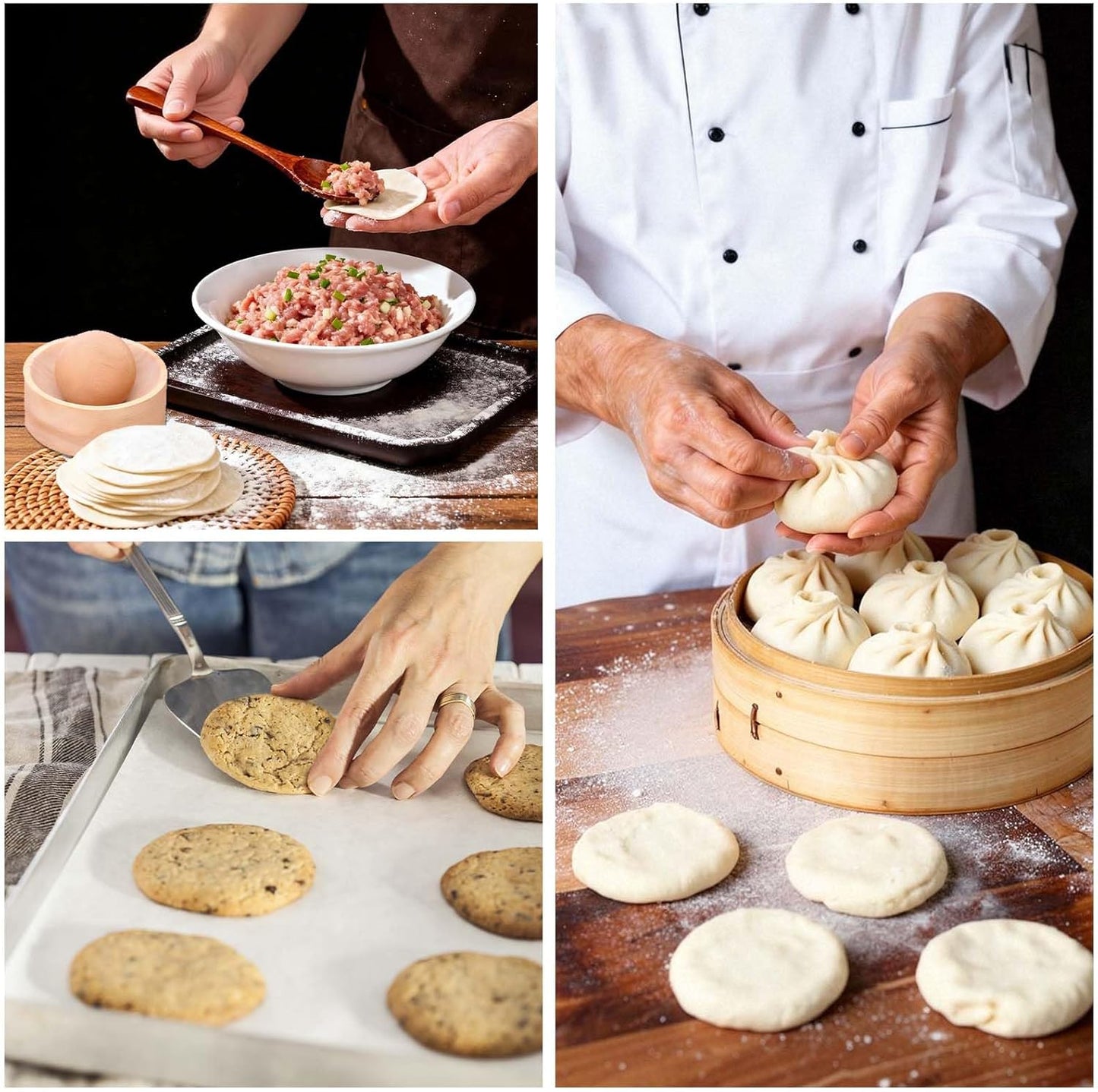 Wood Dumpling Skin Press Tool - Dough Maker for DIY Steamed Buns, Pies - Reusable and Portable Kitchen Gadget for Homemade Chinese Food Baking