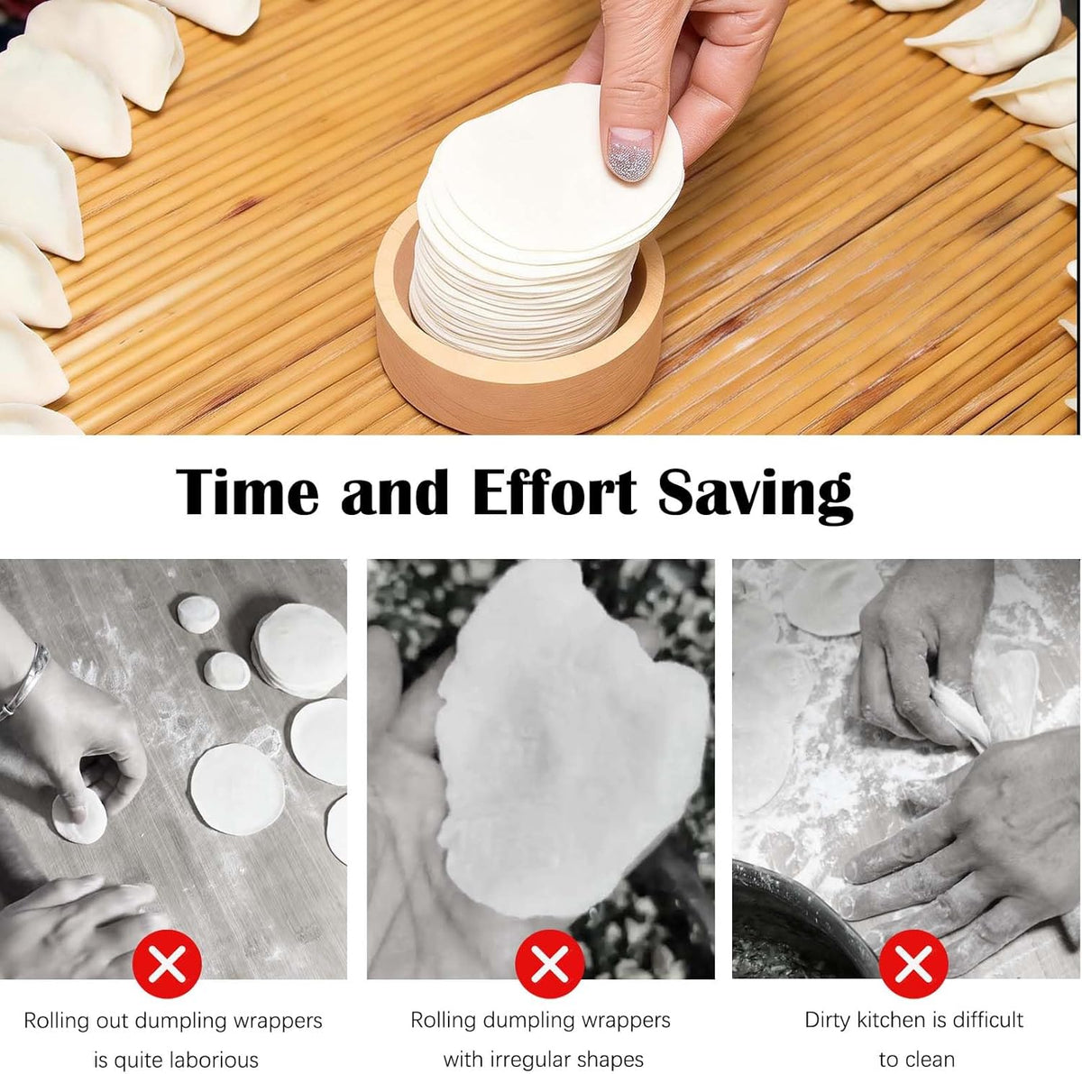Wood Dumpling Skin Press Tool - Dough Maker for DIY Steamed Buns, Pies - Reusable and Portable Kitchen Gadget for Homemade Chinese Food Baking