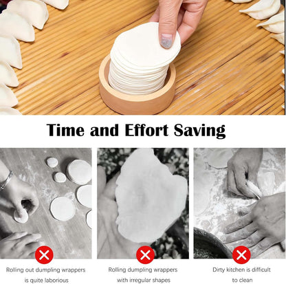 Wood Dumpling Skin Press Tool - Dough Maker for DIY Steamed Buns, Pies - Reusable and Portable Kitchen Gadget for Homemade Chinese Food Baking