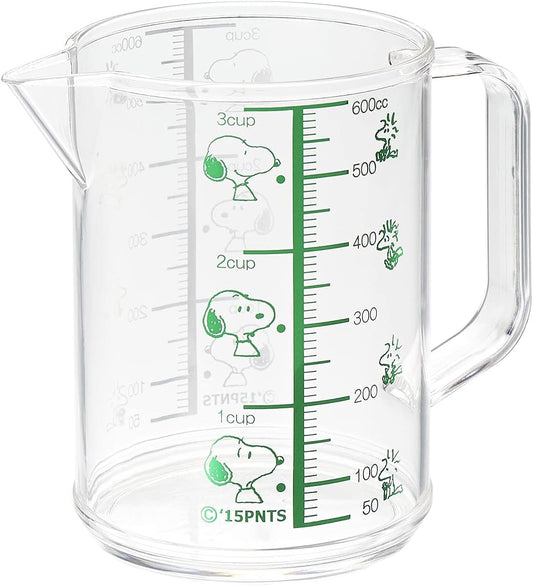OSK MC-2 Measuring Cup, Snoopy Measuring Cup, Large, 20.3 fl oz (600 ml), Made in Japan, Graduated, Boiling Water, Handle, Cute, Stylish, Easy to Use, Easy to Pour, For Cooking, Clear