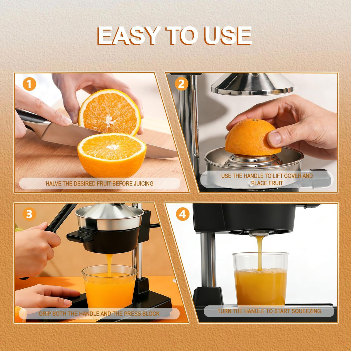 Manual Hand Press,Extra Large Commercial Grade Cast Iron Citrus Juicer with Stainless Steel Cup, Heavy‑Duty Manual Juicer Press,Orange Crush Machine,Orange Juicer Squeezer,Easy Clean,Black
