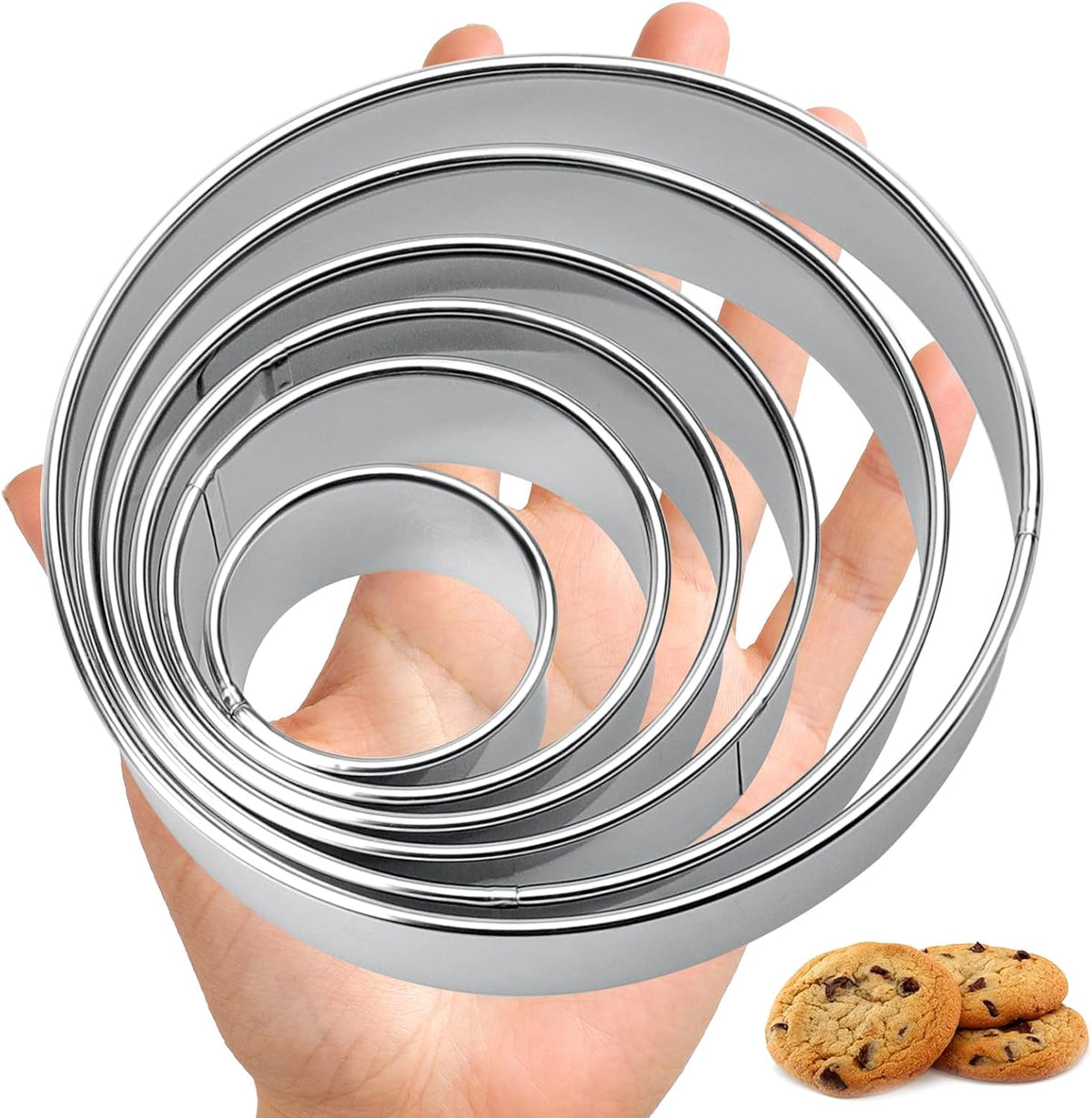 6 Pcs Round Cookie Cutter Set (2, 3, 3.5, 4, 5, 6 Inch) Metal Stainless Steel Large Circle Cookie Cutters Biscuit Cutter for Baking Tools Dough Cake Pastry Donuts Fondant Circle Cutting Ring Molds