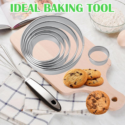 6 Pcs Round Cookie Cutter Set (2, 3, 3.5, 4, 5, 6 Inch) Metal Stainless Steel Large Circle Cookie Cutters Biscuit Cutter for Baking Tools Dough Cake Pastry Donuts Fondant Circle Cutting Ring Molds