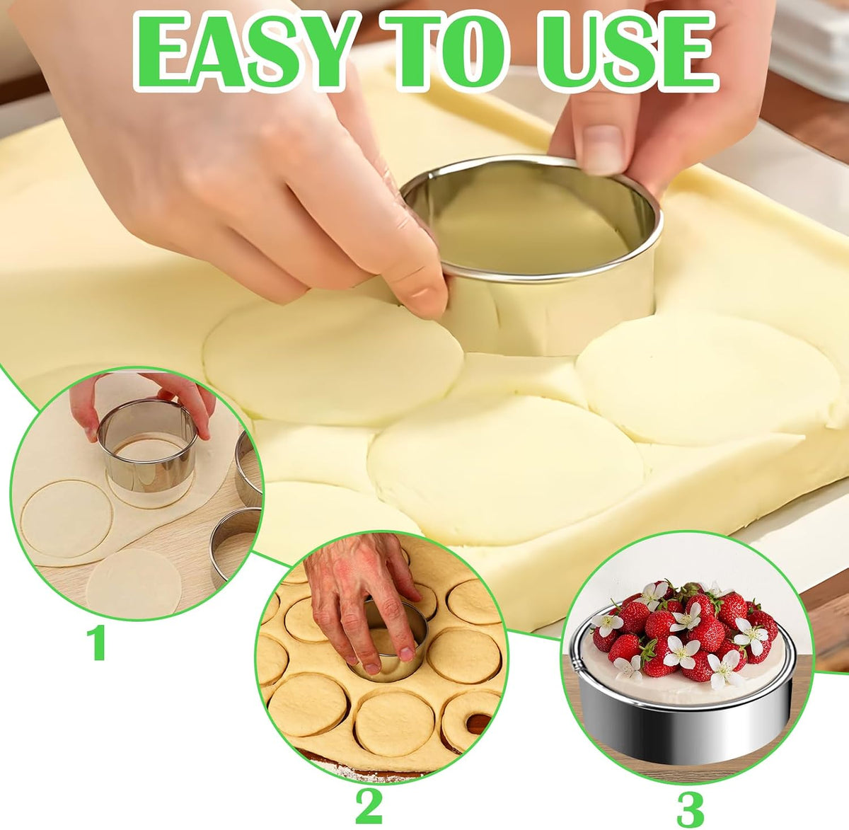 6 Pcs Round Cookie Cutter Set (2, 3, 3.5, 4, 5, 6 Inch) Metal Stainless Steel Large Circle Cookie Cutters Biscuit Cutter for Baking Tools Dough Cake Pastry Donuts Fondant Circle Cutting Ring Molds