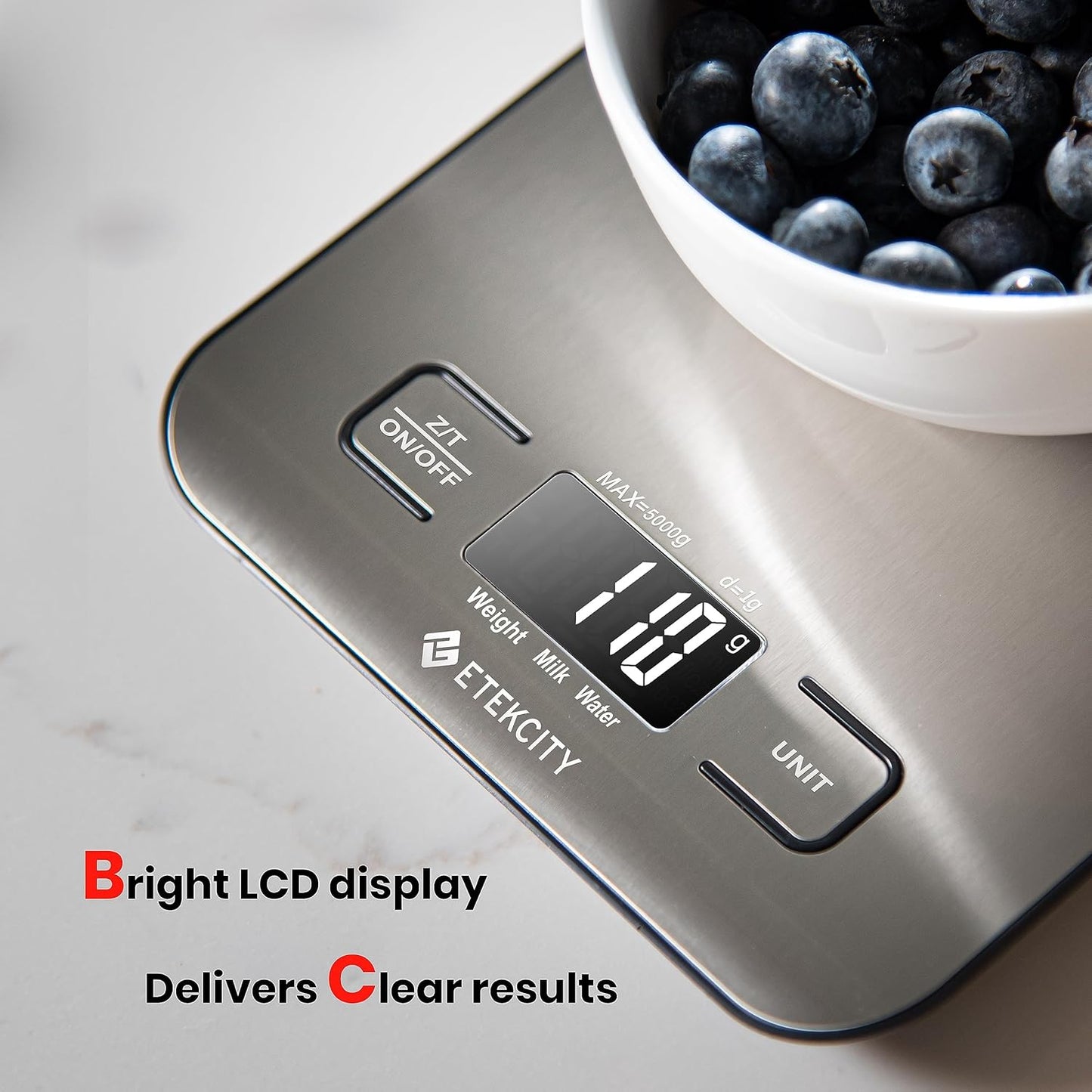 Food Kitchen Scale, Digital Grams and Ounces, 11lb | Tare function, ideal for baking, weight loss, keto, meal prep, packages, liquids and jewelry, 304 Stainless Steel